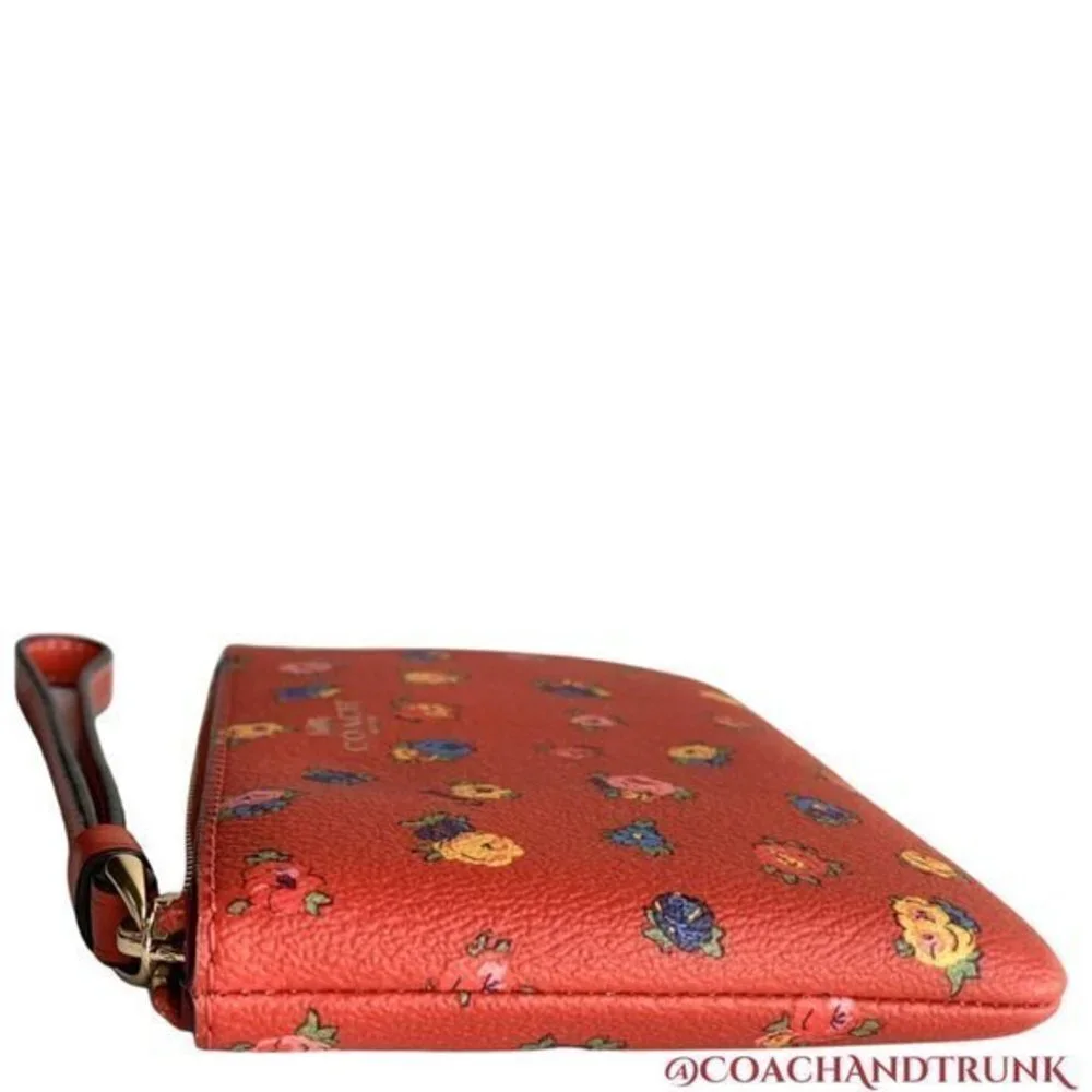 COACH‎ Corner Zip Wristlet With Mini Vintage Rose Print Miami Red Multicolor NWT